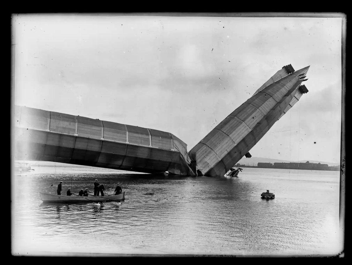 The Mayfly airship after it split in half over Barrow-in-Furness, 1911