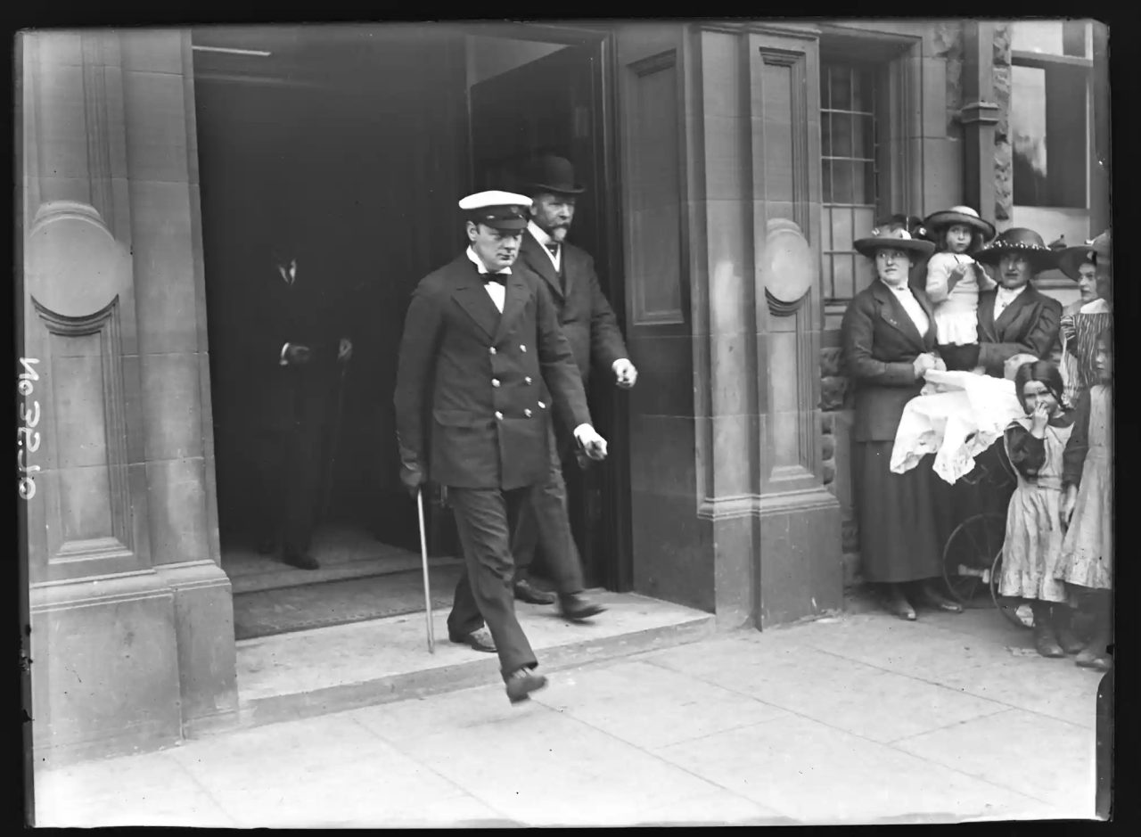 Winston Churchill, first lord of the Admiralty, at Vickers shipbuilders in Barrow-in-Furness, 1915