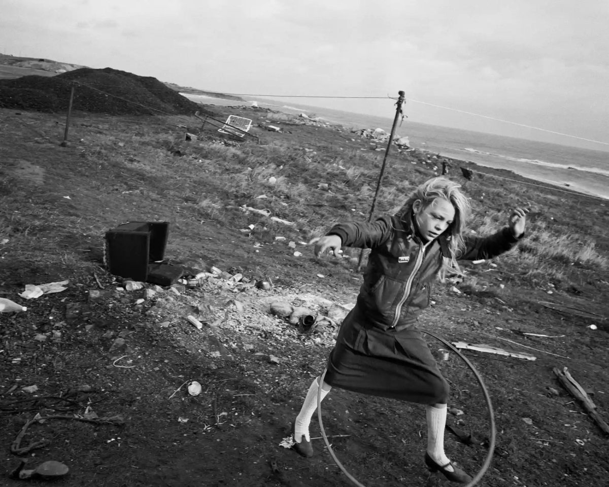 Helen and her hula-hoop, Lynemouth, Northumberland, 1984
