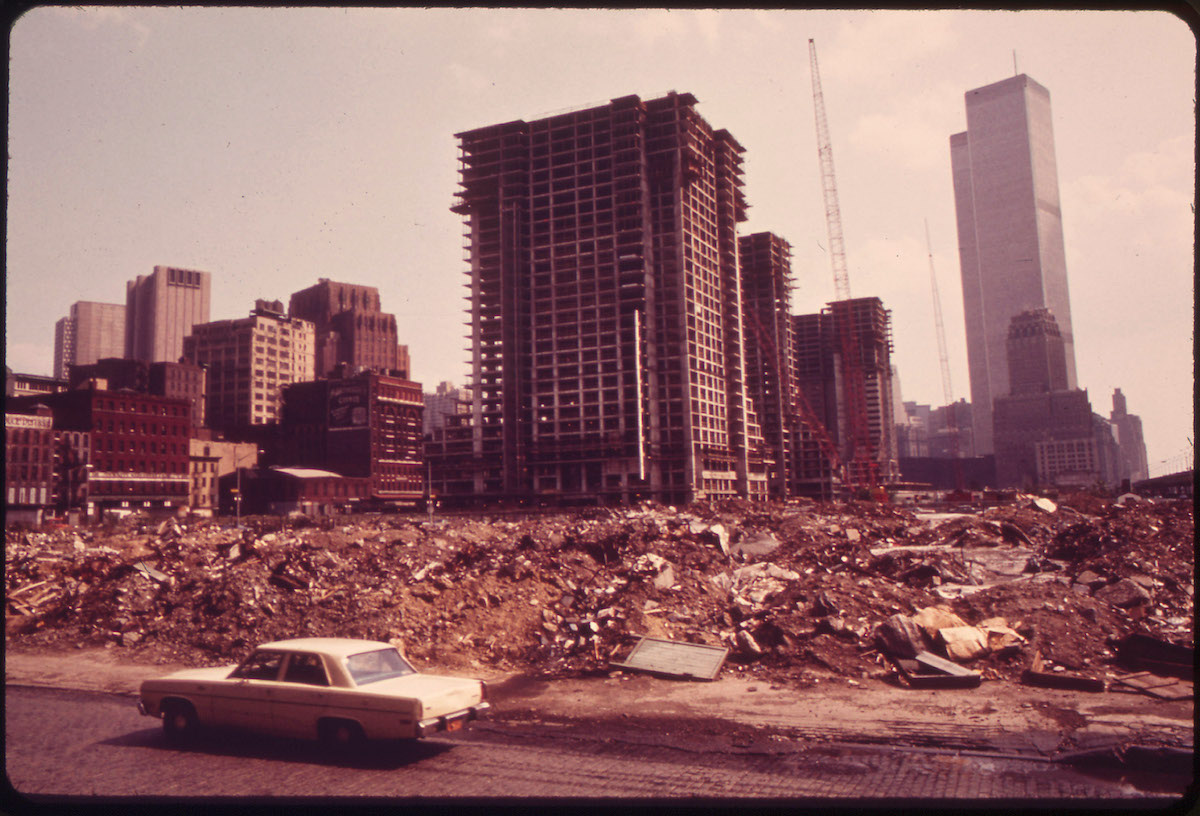 Construction on Lower Manhattan's West Side, Just North of the World Trade Center (Tall Building in Background) 05/1973