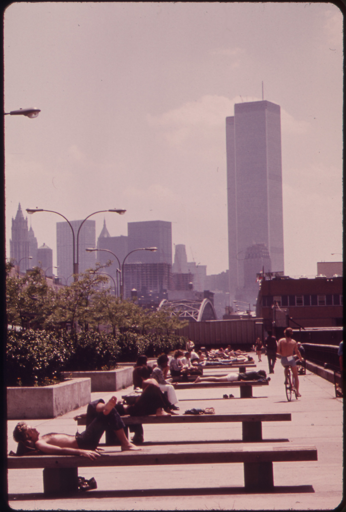 Morton Street Pier on the Hudson River. World Trade Center Towers in Background 05/1973