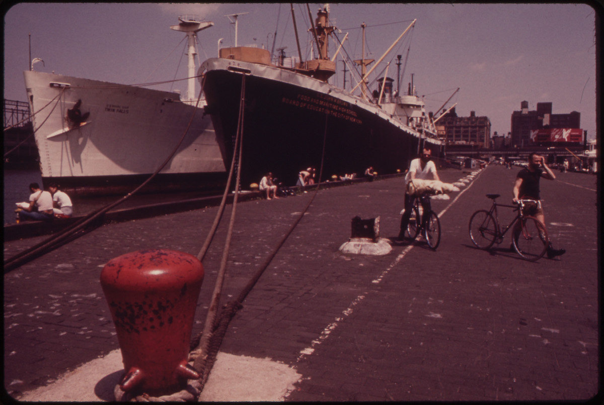 SS John Brown, the Black Hulled Ship, Serves as the City's Maritime High School. It Is Based at the Morton Street Pier 05/1973