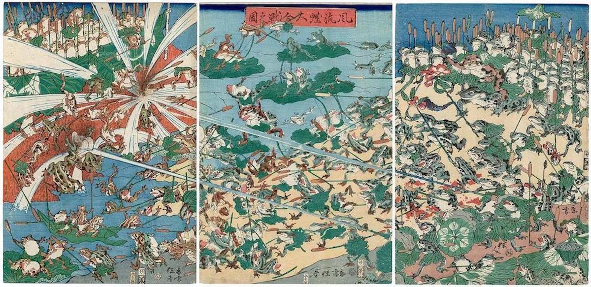 Fashionable Battle of Frogs- II Kawanabe Kyōsai, 1864
