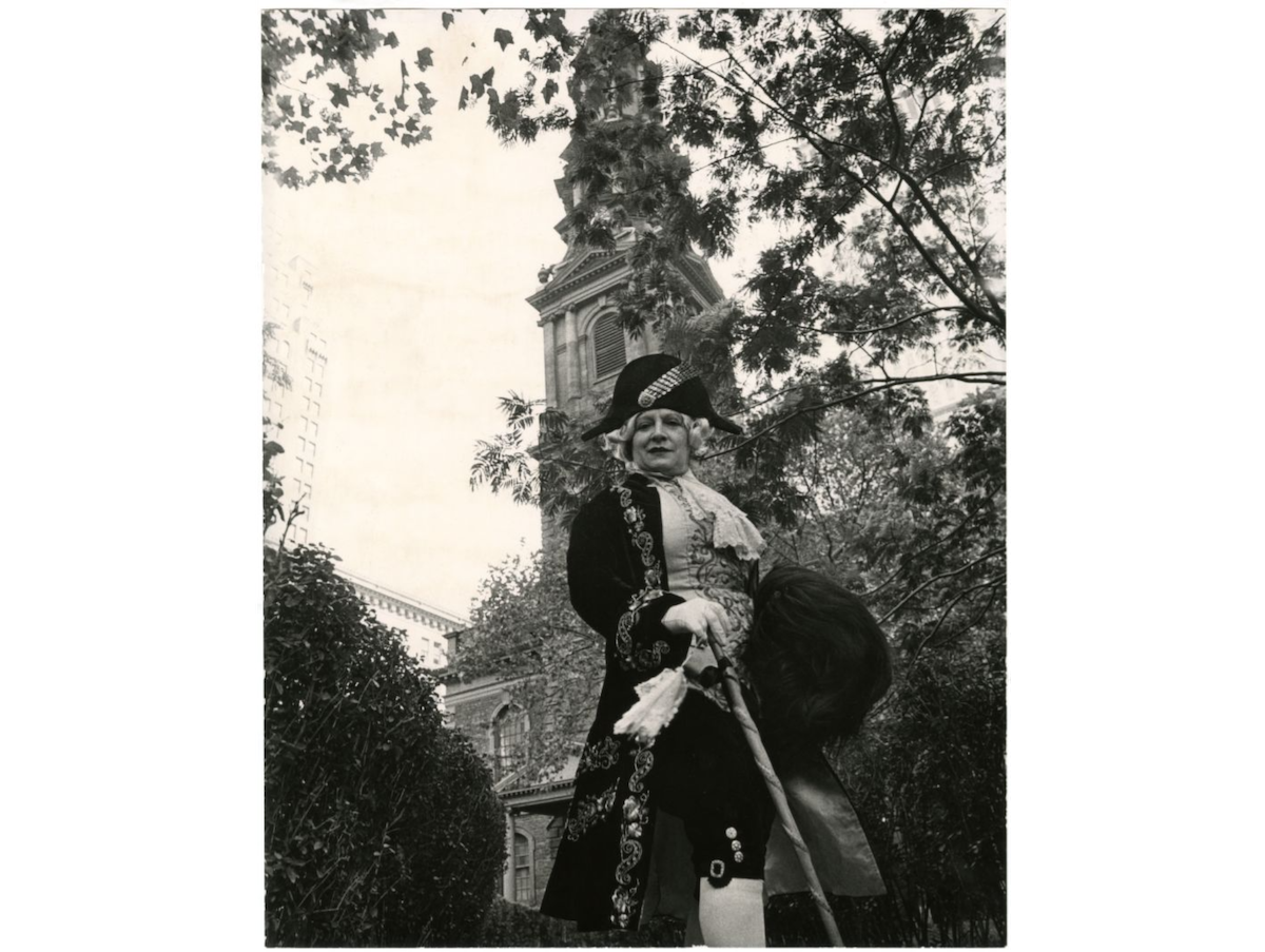 St. Paul's Chapel and Churchyard- model wearing men's clothes of the late 18th Century. Gift of Bill Cunningham, 1976