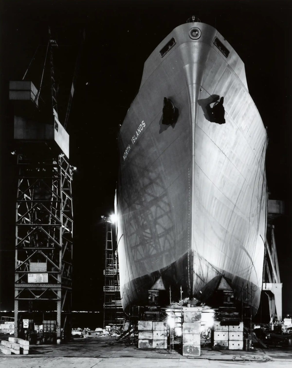 2am on the morning of launch day for North Islands, the last ship to be built on the river Tees, 16 October, 1986