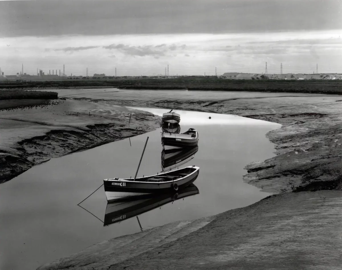 Three ‘cobles’ (traditional fishing craft of the north-east of England), Greatham Creek, Teesmouth, 1973