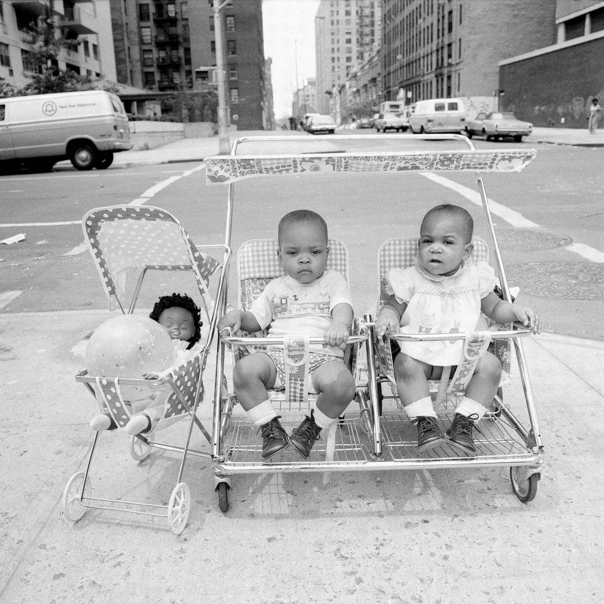 “Twin Toddlers and Doll in Strollers” (1978). New York, New York