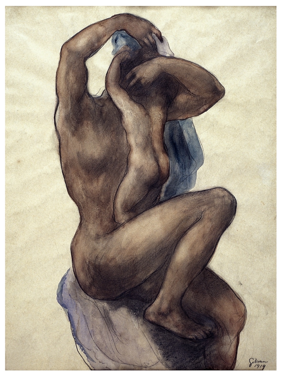 Kahlil Gibran, Uplifted Figure, 1915. Pencil and watercolor on paper