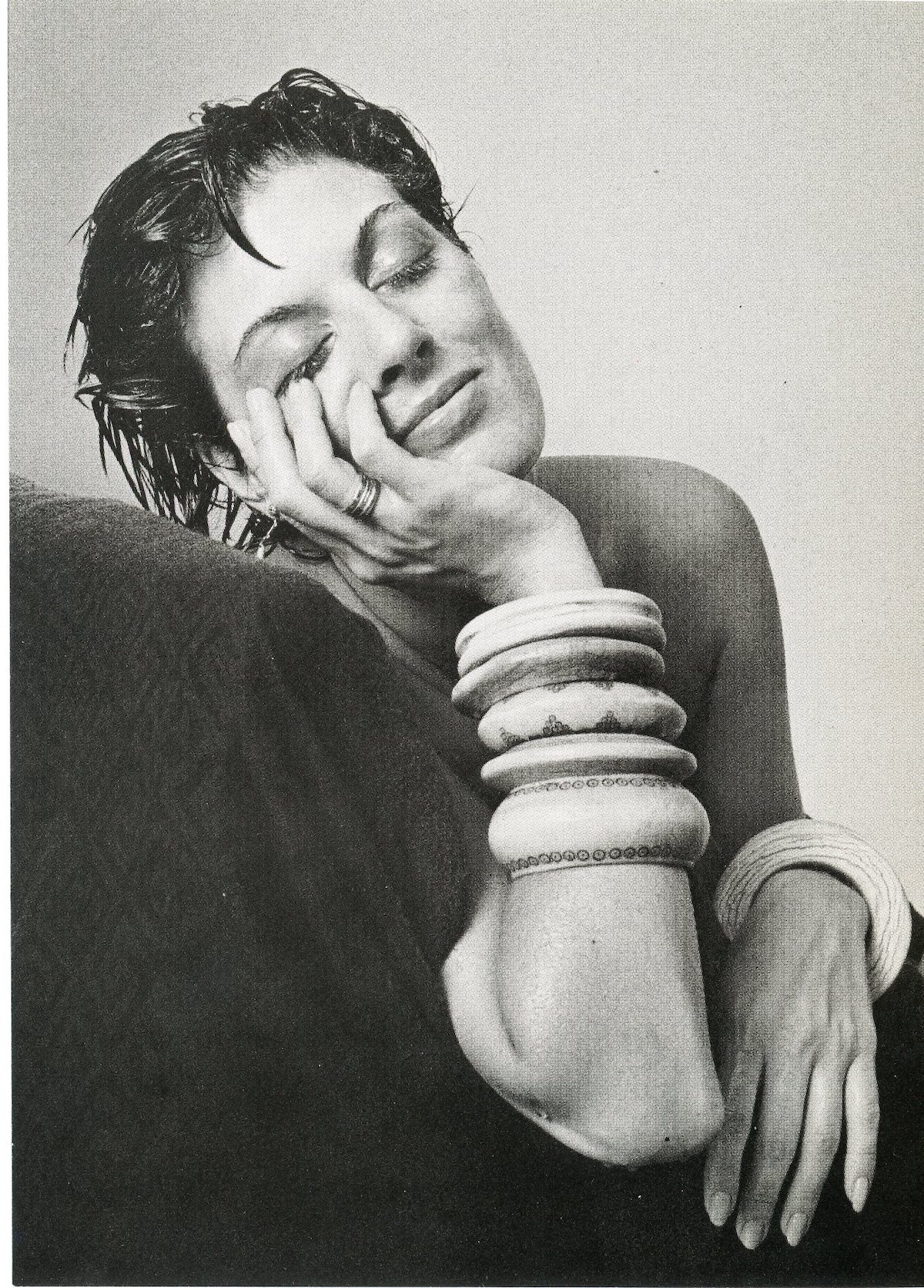 Postcard #12 for Dianne B.’s Christmas Catalogue, 1983. Photo by Peter Hujar. Ivory Bracelets and modeling by Dianne B.