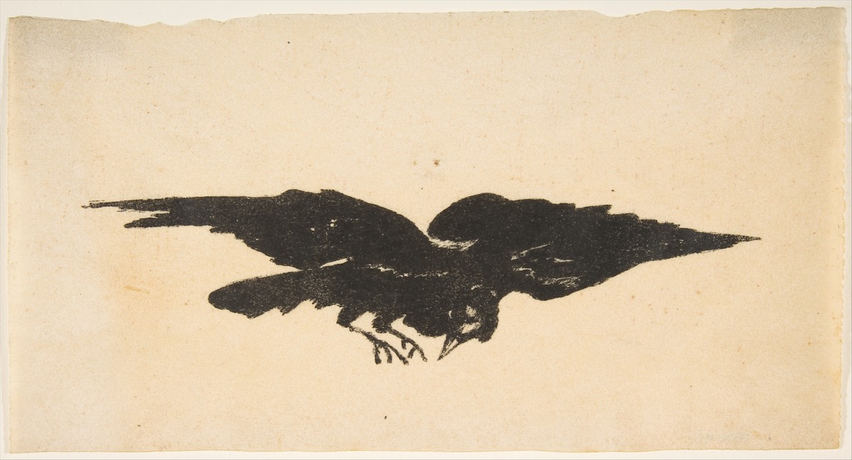 The Flying Raven, Ex Libris for "The Raven" by Edgar Allan Poe Edouard Manet French Author Edgar Allan Poe American Translator Stéphane Mallarmé French 1875.jpg