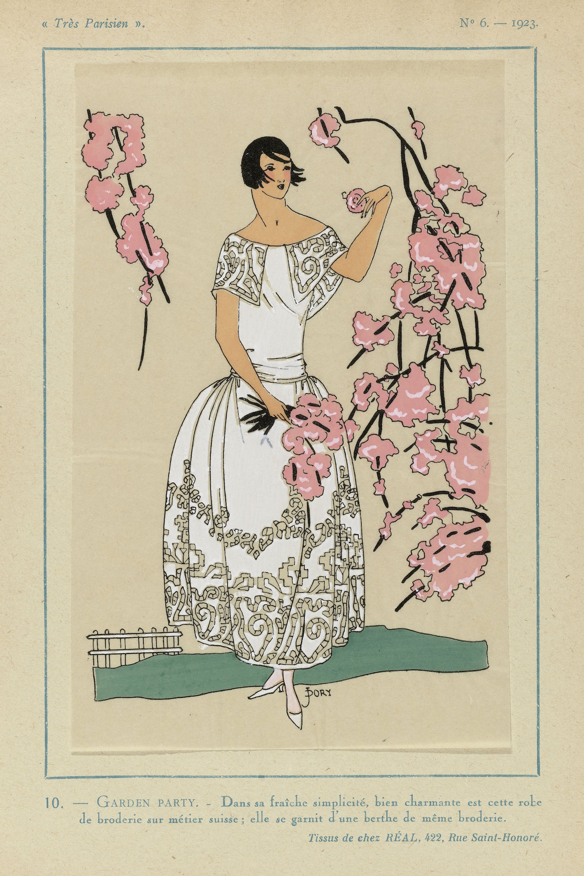 Très Parisien, 1923, No 6- 10. -GARDEN PARTY. - Dans sa fraîche..., J. Dory, 1923