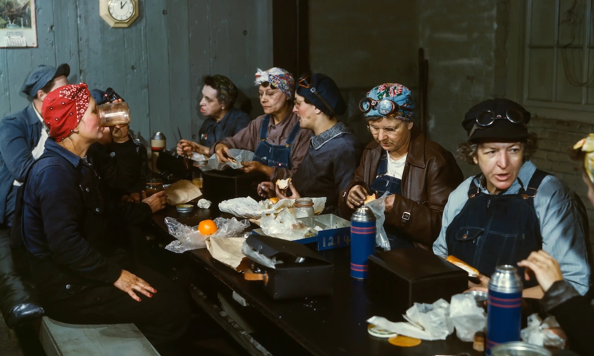 ‘Relentlessly toiling’ -workers in denim … Chicago and North Western Railroad roadhouse, Iowa, 1943