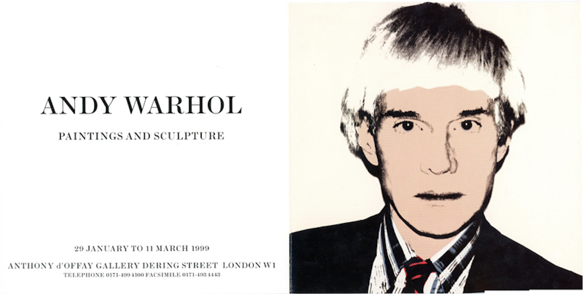 Andy Warhol, “Self Portrait” (1981), Folded Card for the Exhibition Paintings and Sculpture, Anthony d’Offay Gallery (London), 1999