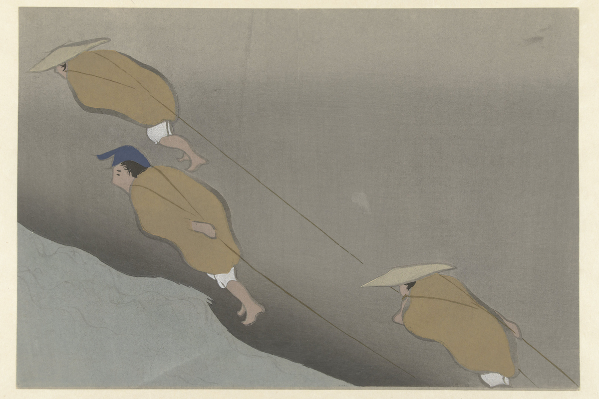 Pulling a Boat Mifune Flowers of a Hundred Worlds (series title) Momoyogusa (series title) by Kamisaka Sekka 1909