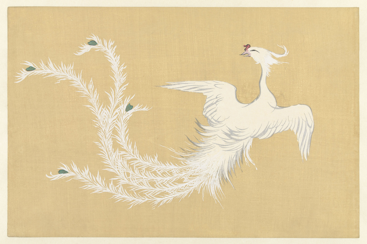 White phoenix Hakuho Flowers of a Hundred Worlds (series title) Momoyogusa (series title) by Kamisaka Sekka - 1909