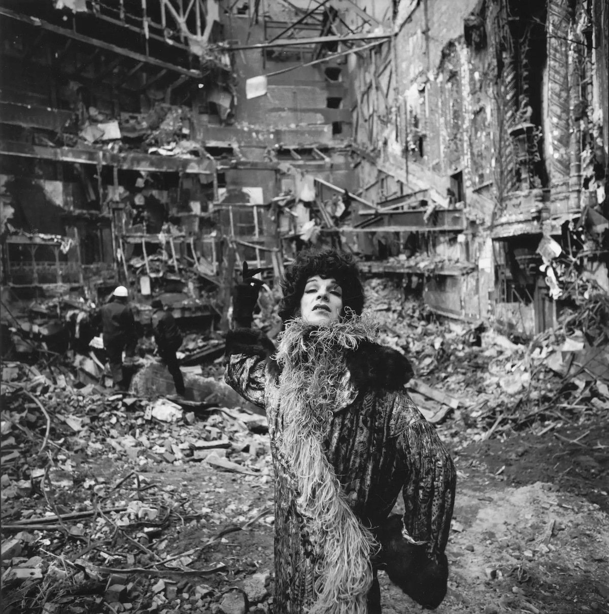 Minette as Gloria Swanson in Ruins of Fox Theater, Brooklyn, New York, 1971