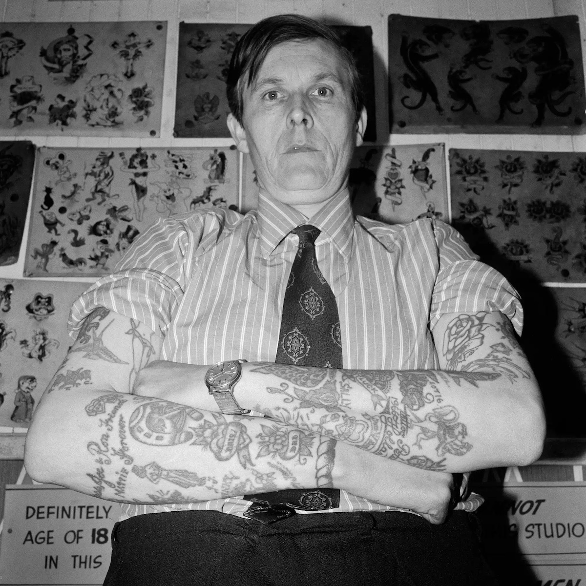 Ron Ackers, tattooist, Portsmouth, 1974