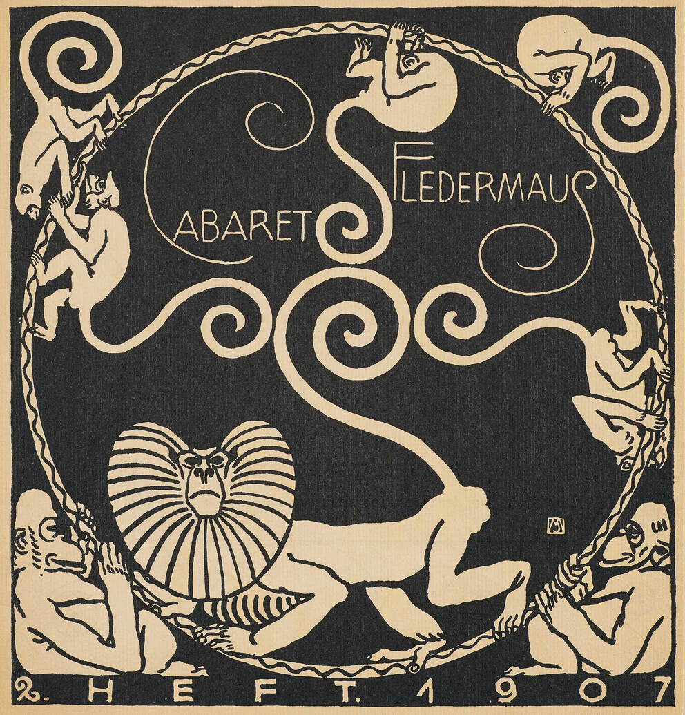 Cabaret Fledermaus program design with monkeys by Moritz Jung and Carl Otto Czeschka