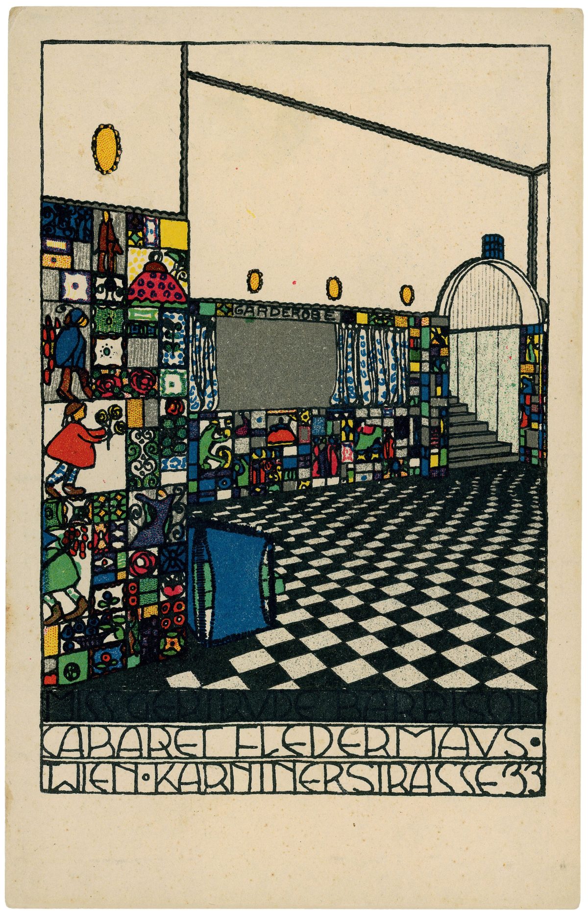 Wiener Werkstätte Postkarte No. 74 (Interior view of the bar at the Cabaret Fledermaus), 1907, Collection of Leonard A. Lauder