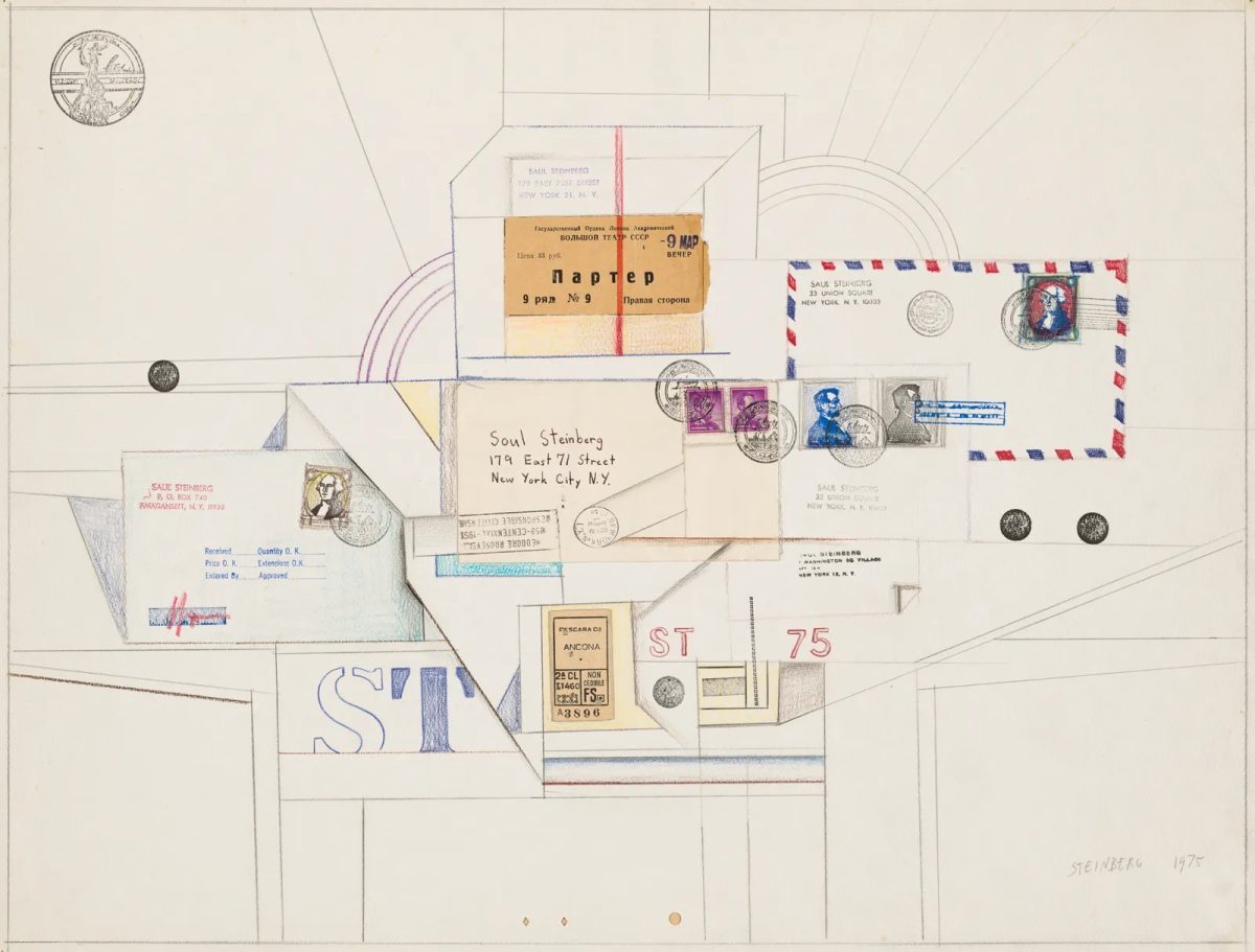 Saul Steinberg- Untitled (Table Still Life with Envelopes), 1975