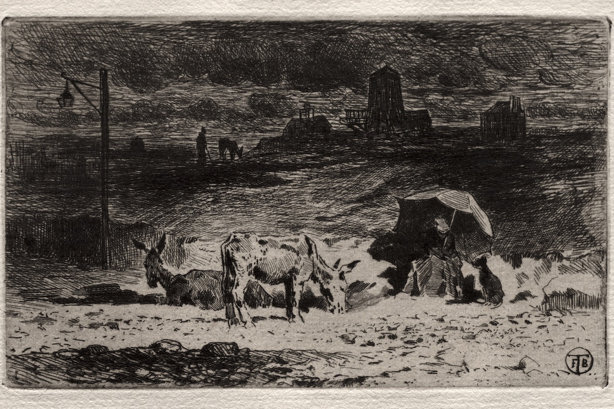 The Donkeys at the Hill of the Cailles by Félix Hilaire Buhot 1875