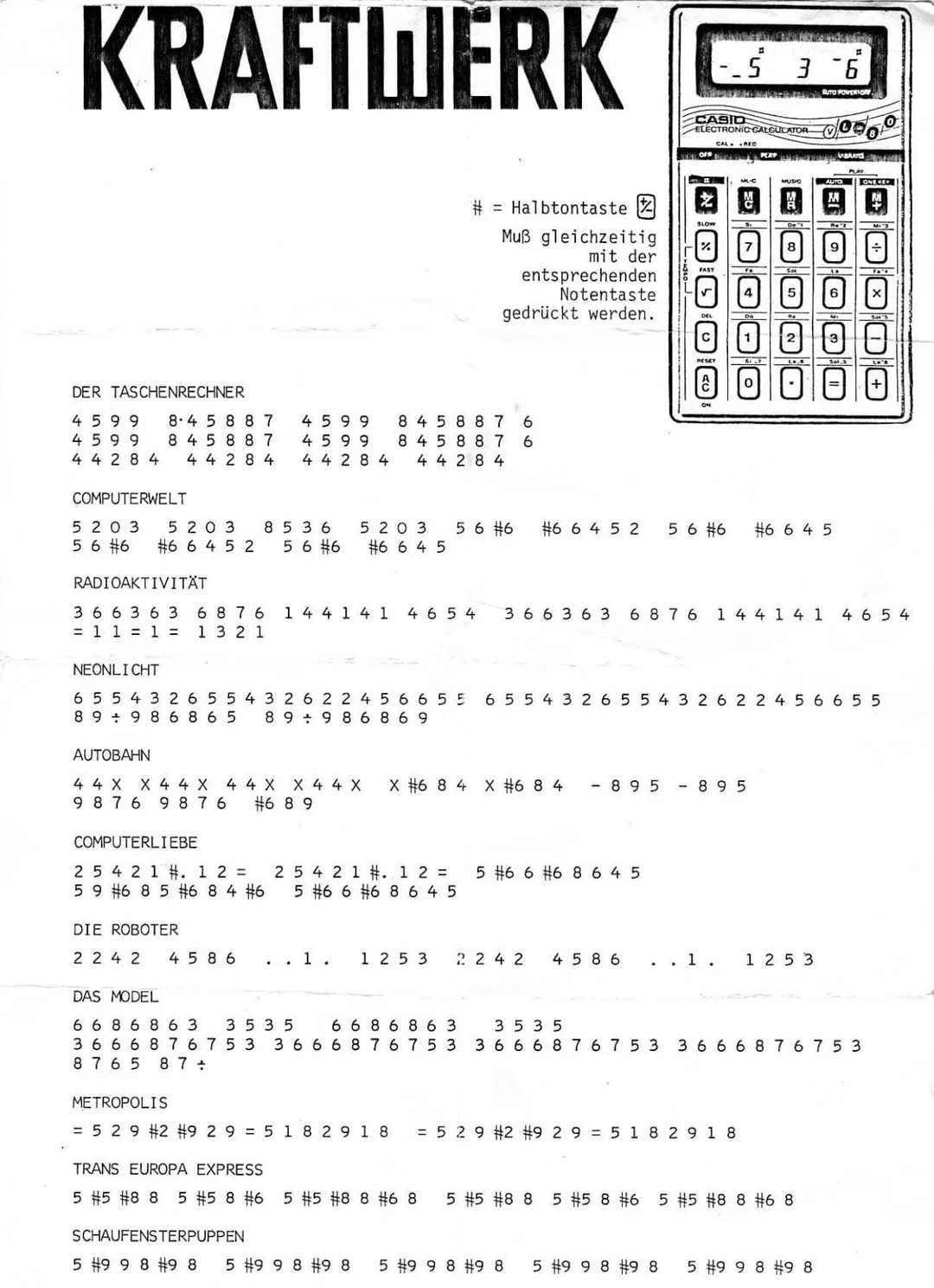 kraftwerk sheet music