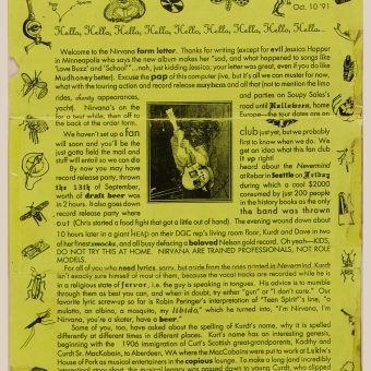 ‘NIRVANA ARE TRAINED PROFESSIONALS, NOT ROLE MODELS’: Nirvana’s first fan newsletter, 1991