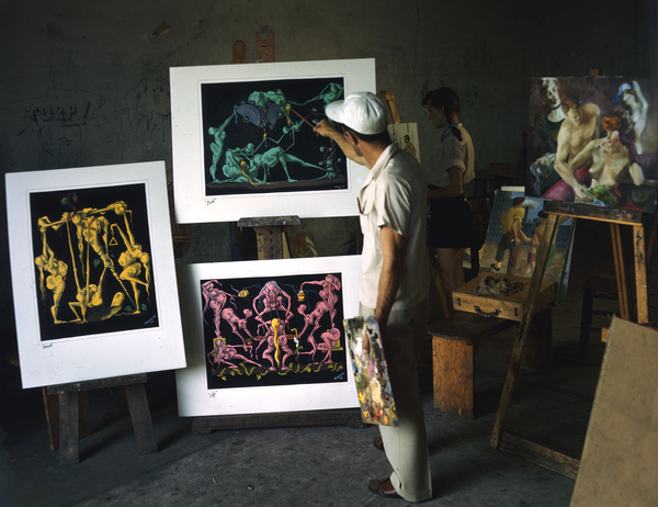 Laurence A. Kavanaugh painting his work "The Fundamental Triangle" at the Ringling Art School in Sarasota, Florida.