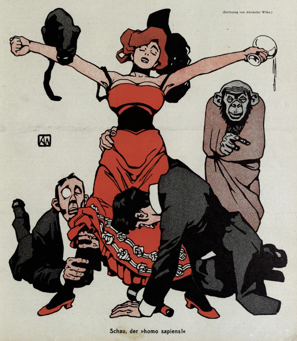 Véase homo sapiens, dibujado por Karl Alexander Wilke (Die Muskete, #22, 1 de marzo de 1906)