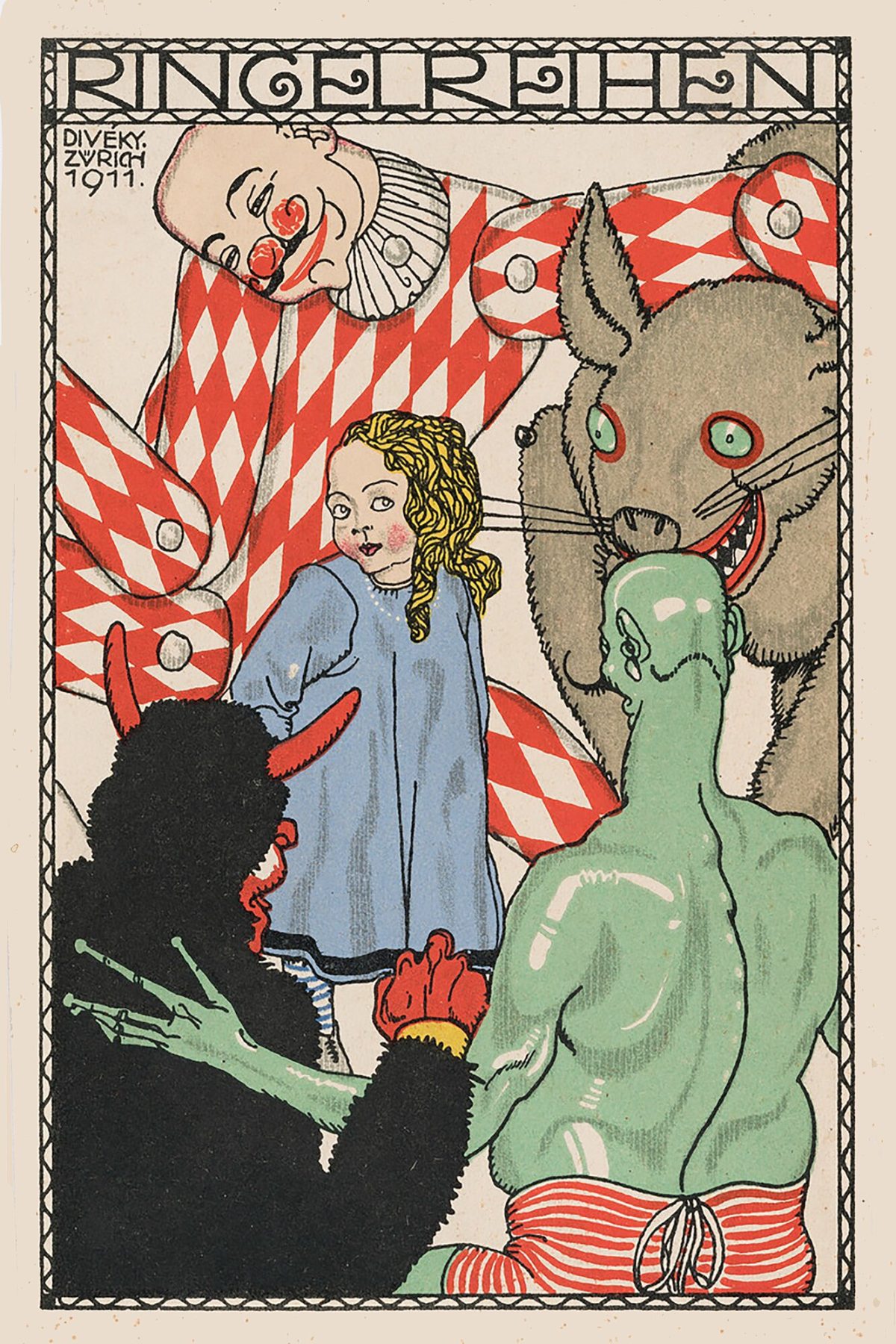 Postkarte der Wiener Werksta系te Nr. 496- Ringelreihen by Josef von Diveky, 1911