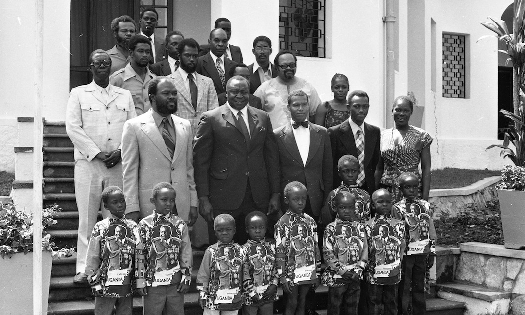 Black Americans (delegation included Nation of Islam Leader Louis Farrakhan) meet H.E. on August 11, 1975 © Uganda Broadcasting Corporation