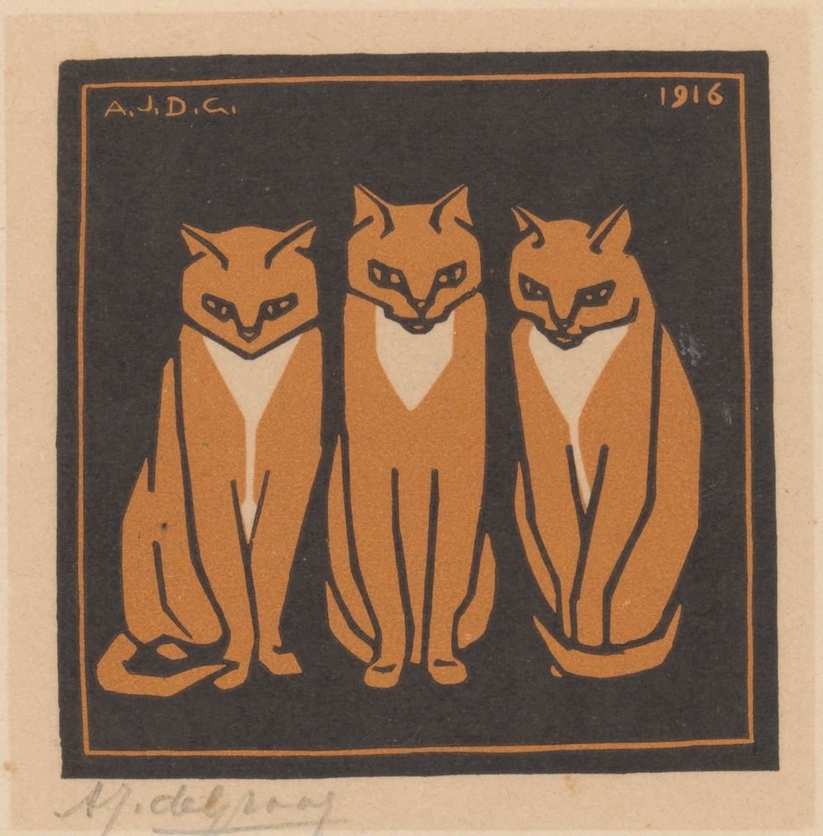 Drie katten Julie de Graag (signed by artist), 1916